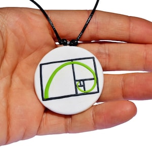 Golden Ratio Necklace, Golden Ratio Jewelry, Pendant Necklace, Fibonacci Sequence Golden Spiral, Math Jewelry Gifts for Teacher, White Green