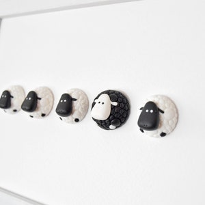 Family Black Sheep Art, Christmas Decorations for the Home, Cute Sheep Office Cubicle Decor, Minimalist Black and White Framed Wall Art Gift image 2