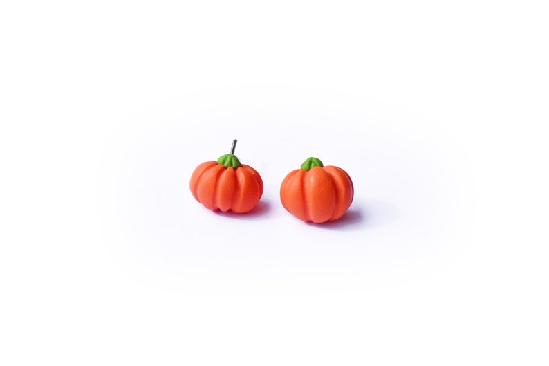 Halloween Pumpkin Earrings, Cute Halloween Pumpkin Studs, Polymer Clay Fall Jewelry for Children, Lightweight Kids Earrings, Halloween Gift image 6