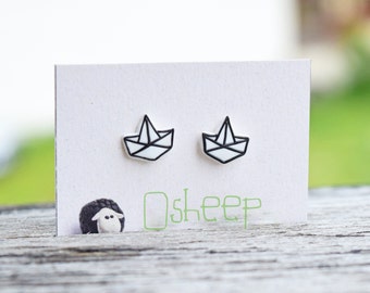 Origami Earrings, Minimalist Jewelry for Women, Japan Stud Earrings, Japanese Origami Charm, Small Stud Earrings, Roommate Gift Jewelry Set