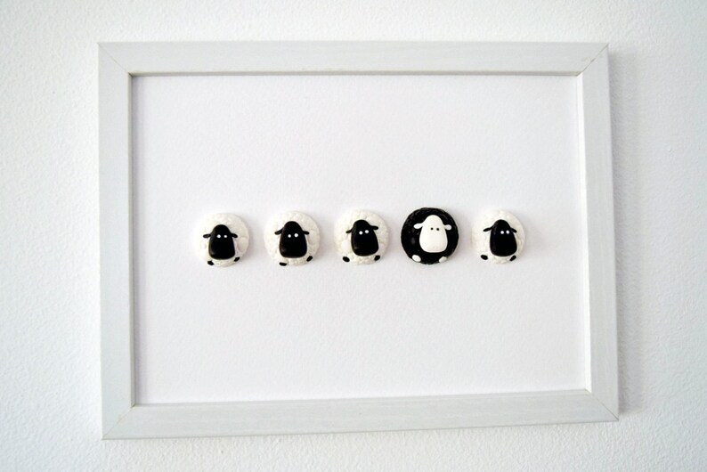 Family Black Sheep Art, Christmas Decorations for the Home, Cute Sheep Office Cubicle Decor, Minimalist Black and White Framed Wall Art Gift image 9