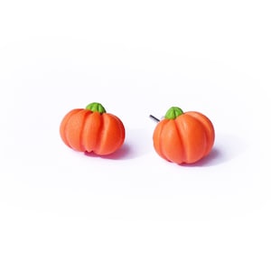 Halloween Pumpkin Earrings, Cute Halloween Pumpkin Studs, Polymer Clay Fall Jewelry for Children, Lightweight Kids Earrings, Halloween Gift image 1