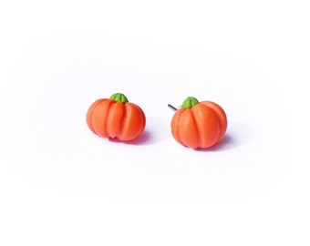 Halloween Pumpkin Earrings, Cute Halloween Pumpkin Studs, Polymer Clay Fall Jewelry for Children, Lightweight Kids Earrings, Halloween Gift