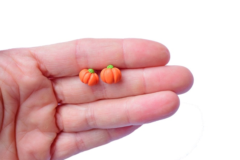 Halloween Pumpkin Earrings, Cute Halloween Pumpkin Studs, Polymer Clay Fall Jewelry for Children, Lightweight Kids Earrings, Halloween Gift image 7