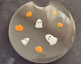 Halloween Car Coasters Set of 2, Glow in the Dark Ghosts, Pumpkins Kawaii Halloween Car Accessories for Women, Halloween Gift, Goth Decor