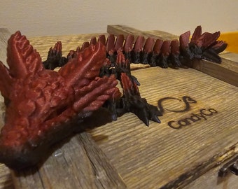 Axolotl Dragon 3d printed 15 inches long! Articulated fidget toy. Purple, black and dark red with sparkles!