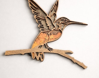 Wood shadow box. Humming bird