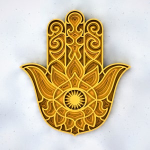 3D Mandala SVG Hamsa Hand Zentangle - 3D Meerlaags Paneel, SVG-bestanden voor snijden, Hamsa DXF-sjablonen voor lasersnijden