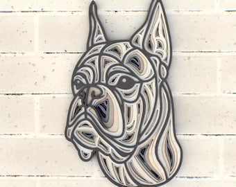 Boxer Dog 3D Mandala svg files, Multilayer Panel for Laser Cutting, SVG files,  DXF Templates for CNC router