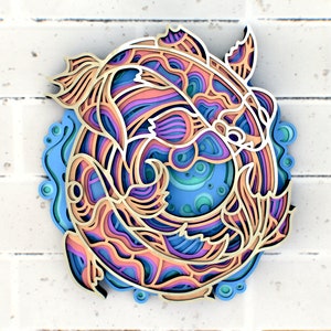 Fishes Mandala svg, Multilayer Panel for Laser Cutting, layered SVG files for CNC router Laser or Cricut