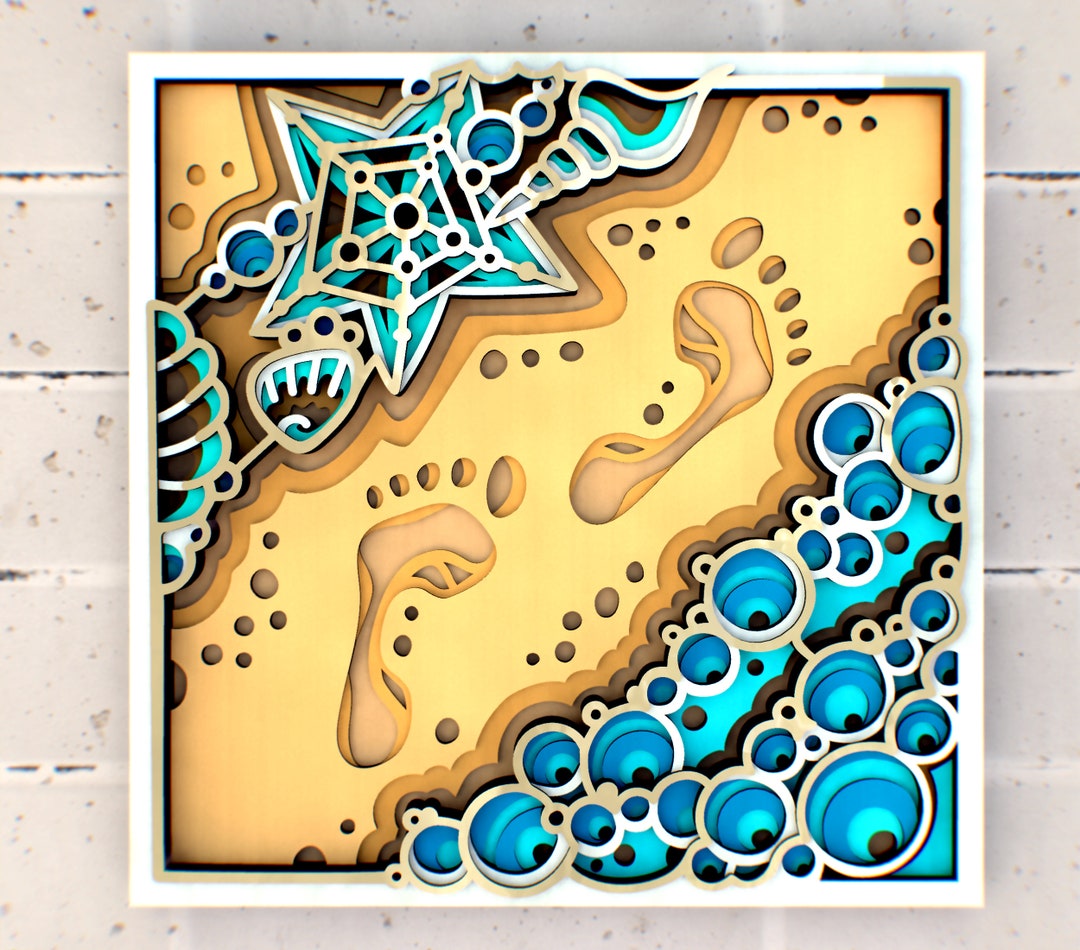 Footprints in the Sand 3D Svg Mandala Files, Multilayer Panel for Laser