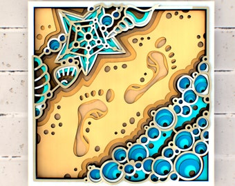 Footprints in the sand 3D svg Mandala files, Multilayer Panel for Laser Cutting, SVG files,  DXF Templates for CNC router