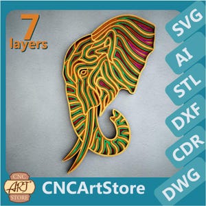 3D Elephant Zentangle SVG & STL | 3d Mandala Laser Cut Files | Papercut Design for Cricut, Stl file for 3D Printer | Unique Wall Art Decor