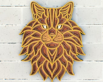 Fluffy Cat Zentangle svg file, Layered SVG Mandala Cutting files, Floral SVG files for Cricut, Layerd Flower file for CNC Router | Laser