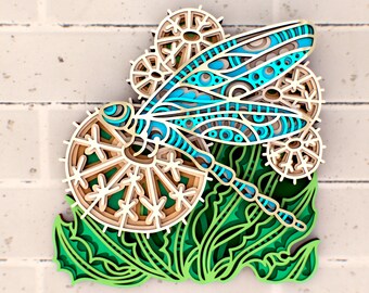 Dragonfly 3D Mandala svg, flerskiktspanel för laserskärning, lager-SVG-filer för CNC-fräs, laser eller Cricut