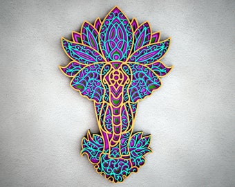 Elephant Zentangle SVG, 3D Mandala SVG files for Cutting, Zentangle Mandala for cnc router machine, Multilayer Animal  for Laser cutting