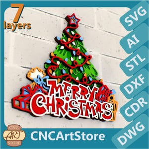 Merry Christmas Tree 3D SVG | 3D Mandala Laser Cut Files | Papercut Design for Cricut, CNC, STL file for 3D Printer | Unique Wall Art Decor