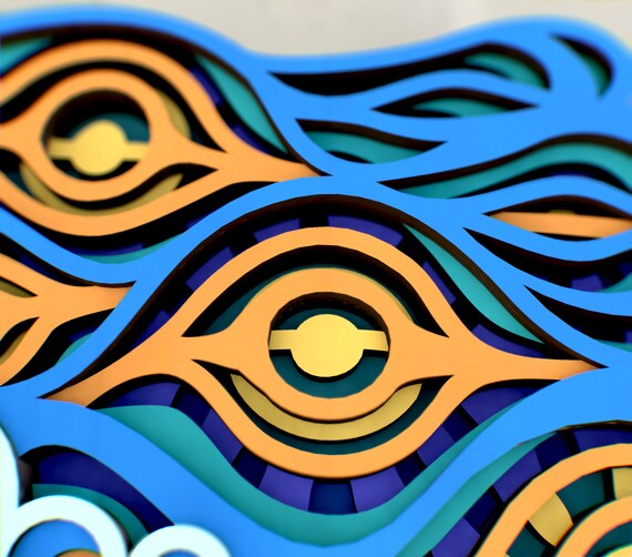 Great Wave at Starry Night 3D Svg Mandala Files, Multilayer