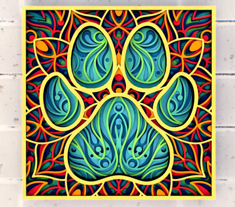 Paw Print Pet Footprint 3D Svg Mandala Files Multilayer Panel - Etsy