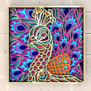 Peacock 3D Mandala svg-bestanden, meerlaags paneel voor lasersnijden, SVG-bestanden, DXF-sjablonen voor CNC-router