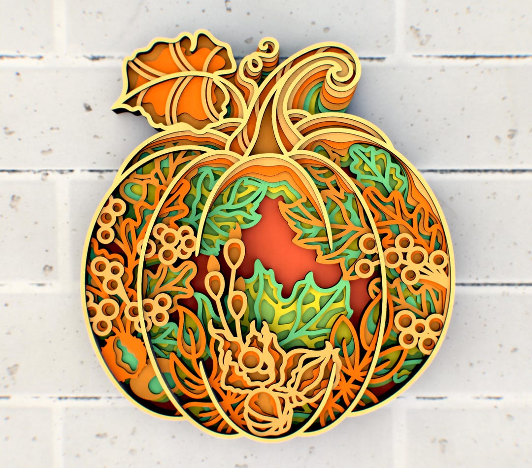A Pumpkin With Leaves 3D Layered Cricut or Laser Cut File, Gift File ...