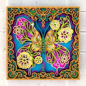 Farfalla tra i fiori Decor 3D Mandala file SVG, svg Papercut per il taglio di file SVG per Cricut o router CNC