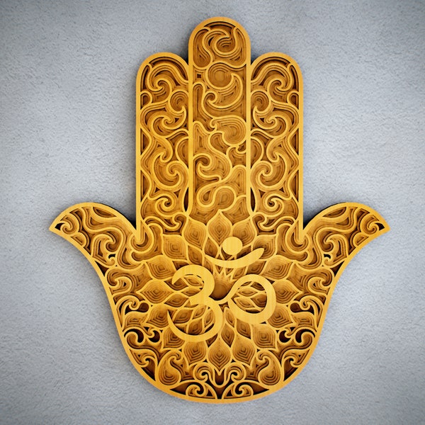 3D Mandala SVG Hand of Miriam Hamsa — 3D  Multilayer Panel, SVG files for cutting, Hamsa DXF Templates for Laser Cutting