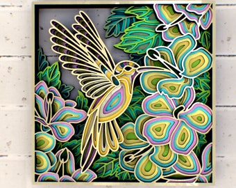 Hummingbird Colibri 3D Mandala svg files, Multilayer Panel for Laser Cutting, SVG files,  DXF Templates for CNC router