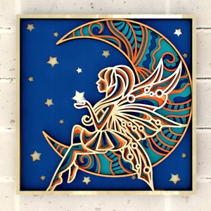 Fairy on the Moon 3D Mandala svg, Pannello multistrato per il taglio laser, file SVG stratificati per router CNC Laser o Cricut