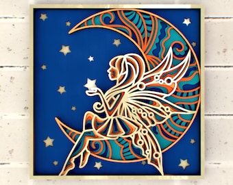 Fairy on the Moon 3D Mandala svg, Multilayer Panel for Laser Cutting, layered SVG files for CNC router Laser or Cricut
