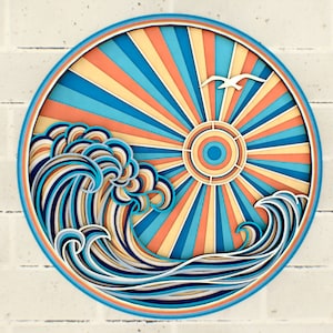 Sea Wave Albatros 3D Zentangle svg-bestanden, meerlaags paneel voor lasersnijden, SVG-bestanden, DXF-sjablonen voor CNC-router
