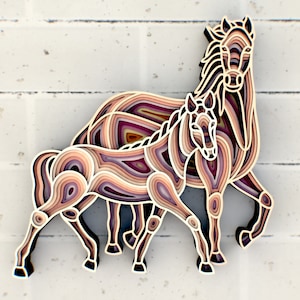 Horses Run Mom and Child Mandala svg, Multilayer Panel for Laser Cutting, layered SVG files for CNC router Laser or Cricut