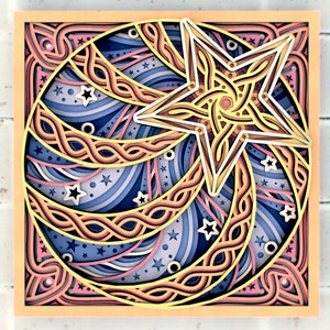 Arquivos SVG de Mandala 3D estilo Shooting Star Celtic para corte Cricut ou Laser | Shadowbox em camadas de estrela cadente | Planos cnc de astrologia DXF DWG