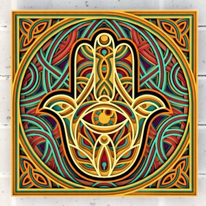 Miriam's hand mandala 3D svg Mandala bestanden, Meerlaags paneel voor lasersnijden, SVG-bestanden, DXF-sjablonen voor CNC-router