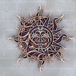 Sun and Moon 3D Mandala svg files, Multilayer Panel for Laser Cutting, SVG files,  DXF Templates for CNC router