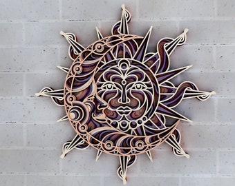 Sun and Moon 3D Mandala svg files, Multilayer Panel for Laser Cutting, SVG files,  DXF Templates for CNC router