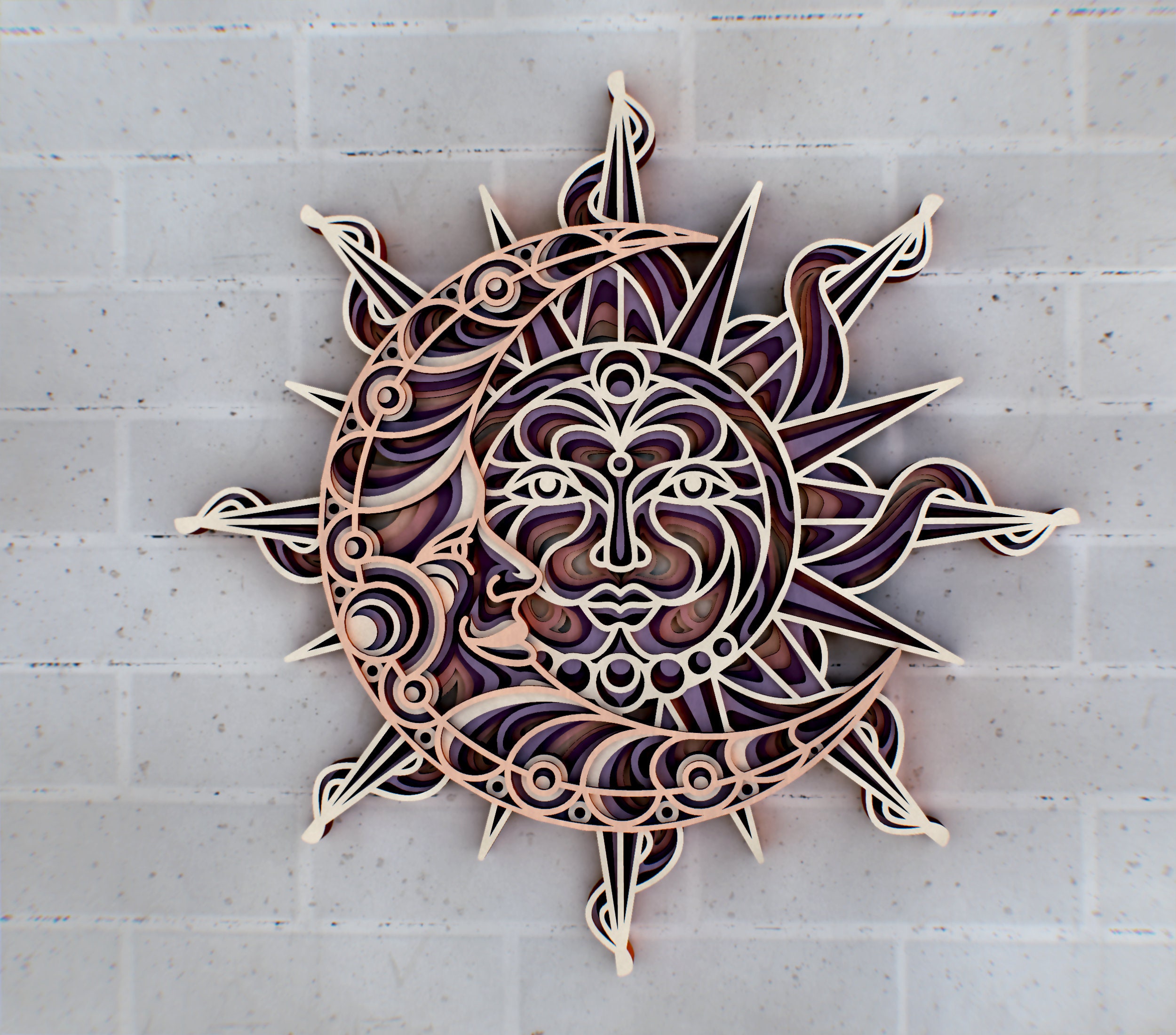 Sun Y Moon 3d Mandala Svg Archivos Multilayer Panel For Laser Etsy