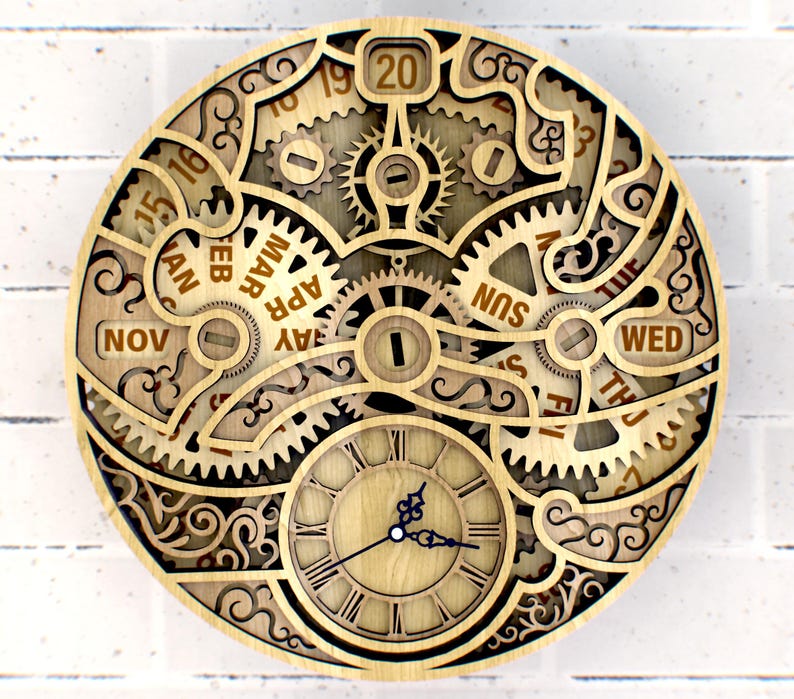 Perpetual Calendar Clock SVG | 3D Mandala Layered Design | Laser Cut ...