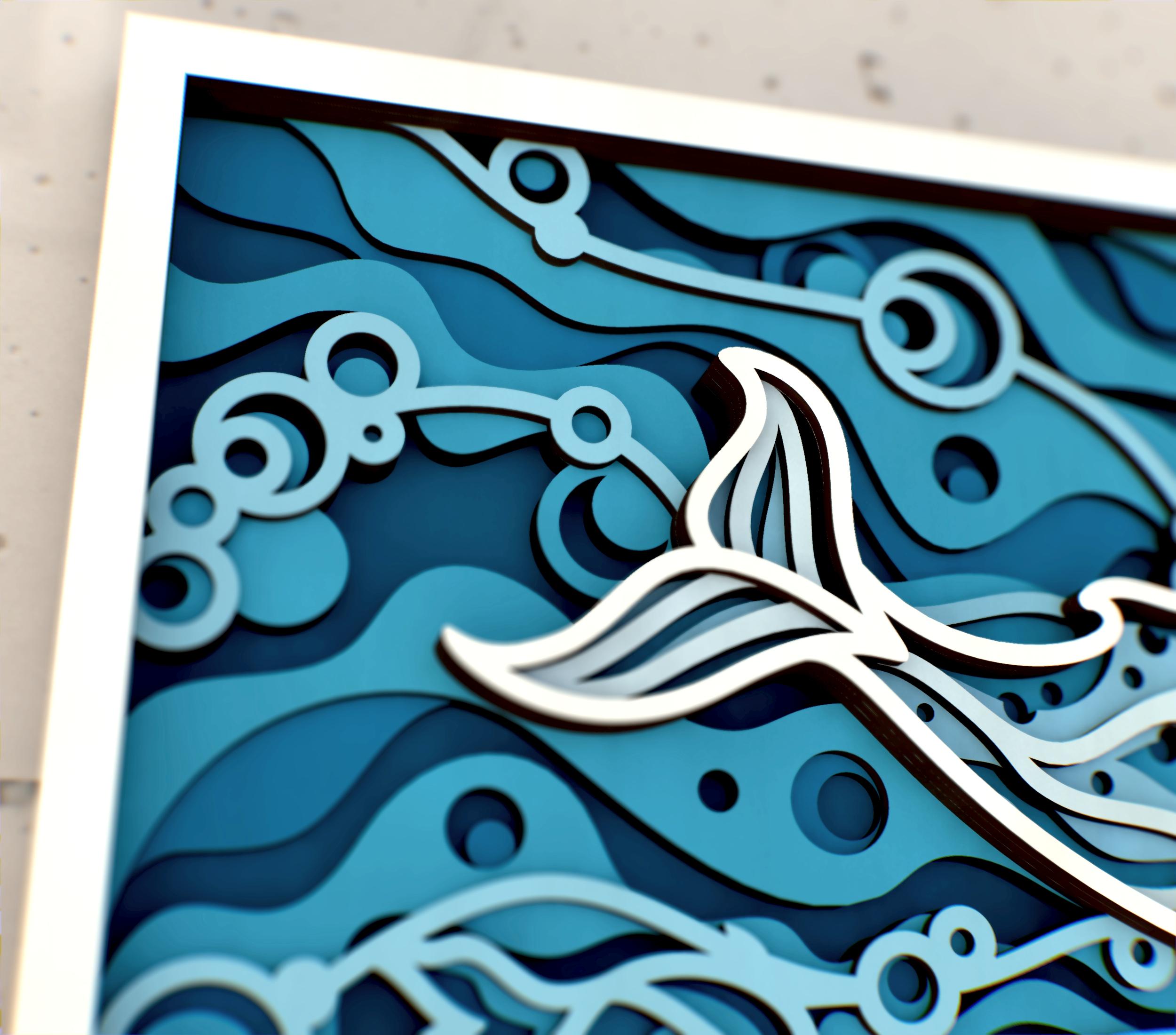 Ocean Whirlpool 3D Layered Design | Whale & Jellyfish SVG | Papercut ...