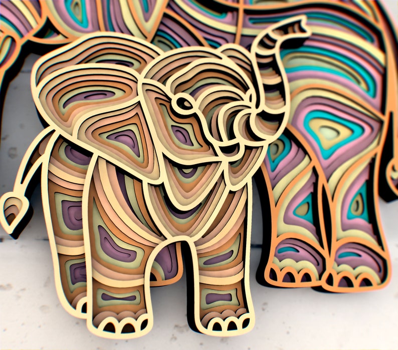 Elephants Mom And Child Mandala svg, Multilayer Panel for Laser Cutting, layered SVG files for CNC router Laser or Cricut image 7