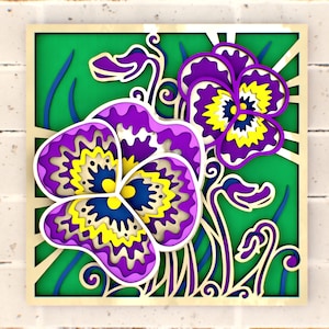 Pansies 3D Mandala svg, Multilayer Panel for Laser Cutting, layered SVG files for CNC router Laser or Cricut