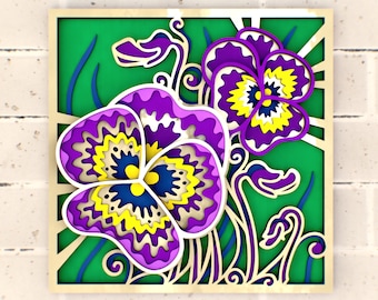 Pansies 3D Mandala svg, Multilayer Panel for Laser Cutting, layered SVG files for CNC router Laser or Cricut