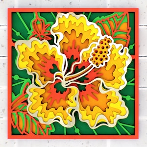 Hibiscus 3D Mandala svg, Multilayer Panel for Laser Cutting, layered SVG files for CNC router Laser or Cricut
