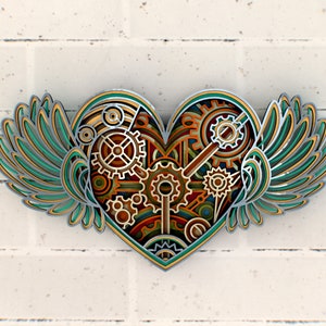 Steampunk Heart 3D Mandala svg, Steampunk style Multilayer Panel for Laser Cutting, layered SVG files for CNC router Laser or Cricut