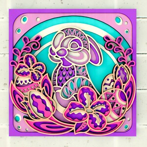 Lapin de Pâques en fleurs Mandala 3D SVG, svg Papercut pour couper des fichiers SVG pour Cricut ou routeur CNC