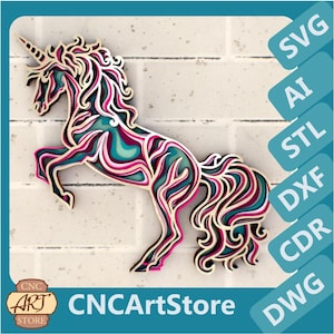 Mandala 3D de unicornio svg, panel multicapa para corte por láser, archivos SVG en capas para enrutador CNC láser o Cricut