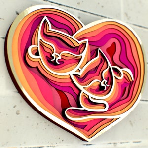 Cat Hearts 3D Mandala SVG Files, Files for Laser Cutting, Multilayer