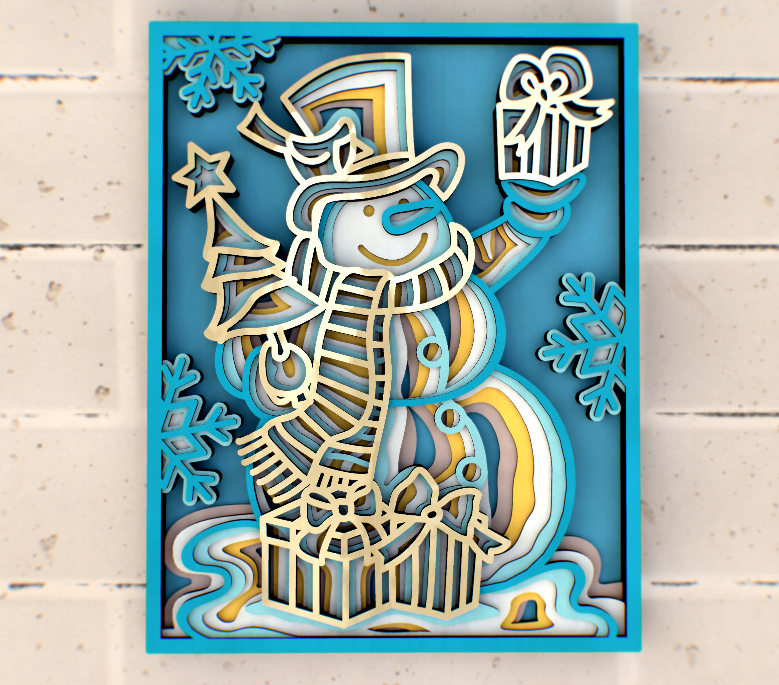 Cheerful Snowman 3D Mandala svg files, Multilayer Panel for Laser Cutting, SVG files,  DXF Templates for CNC router