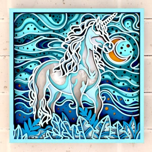 O unicórnio e a noite de luar Arquivos SVG para Cricut, CNC e Papercut Crafting para o Ano Novo Tree Ball