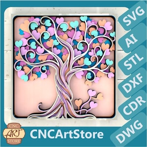 Love Hearts Tree 3D-mandala SVG-bestanden, svg Papercut voor snijden SVG-bestanden voor Cricut of CNC-router
